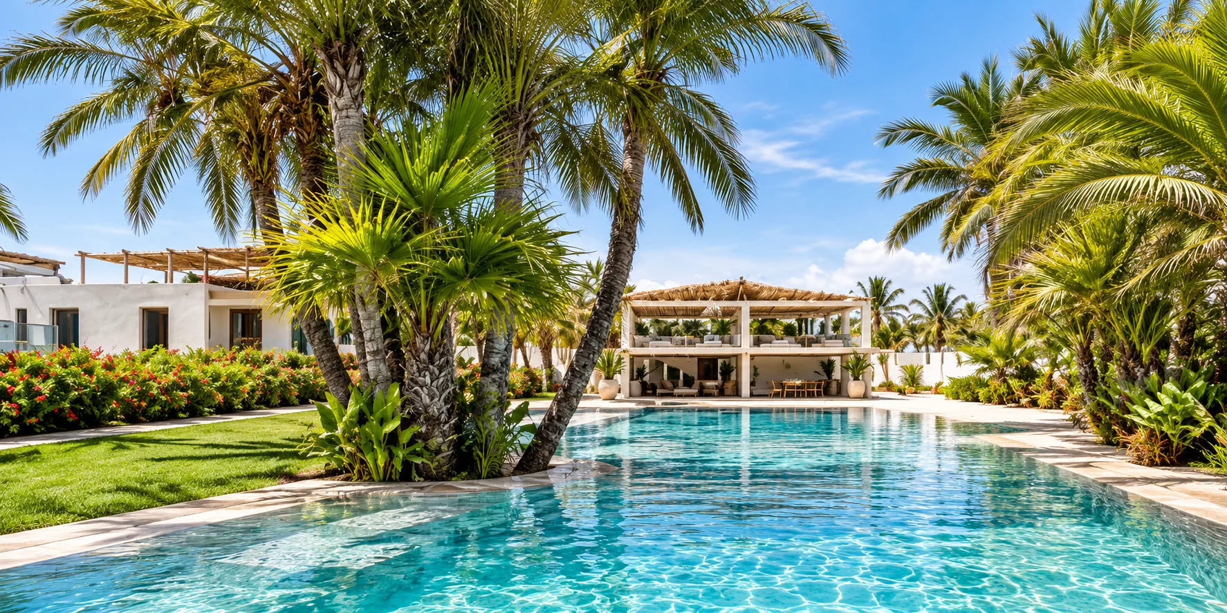 Central pool among palms