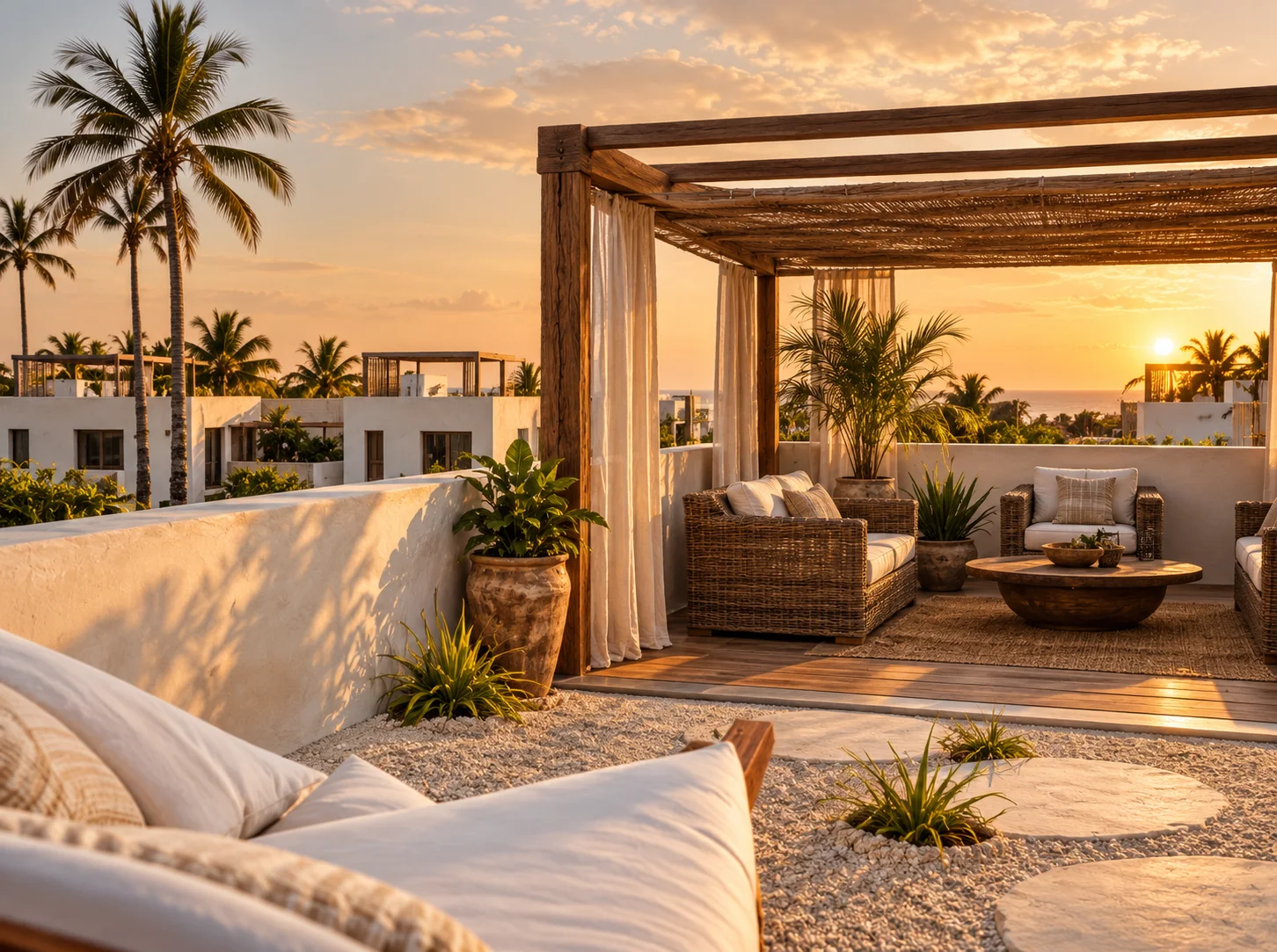 Rooftop solarium at sunset