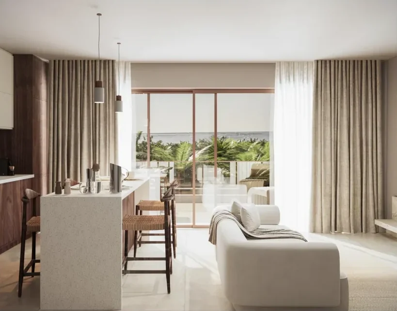 Penthouse B living and kitchen