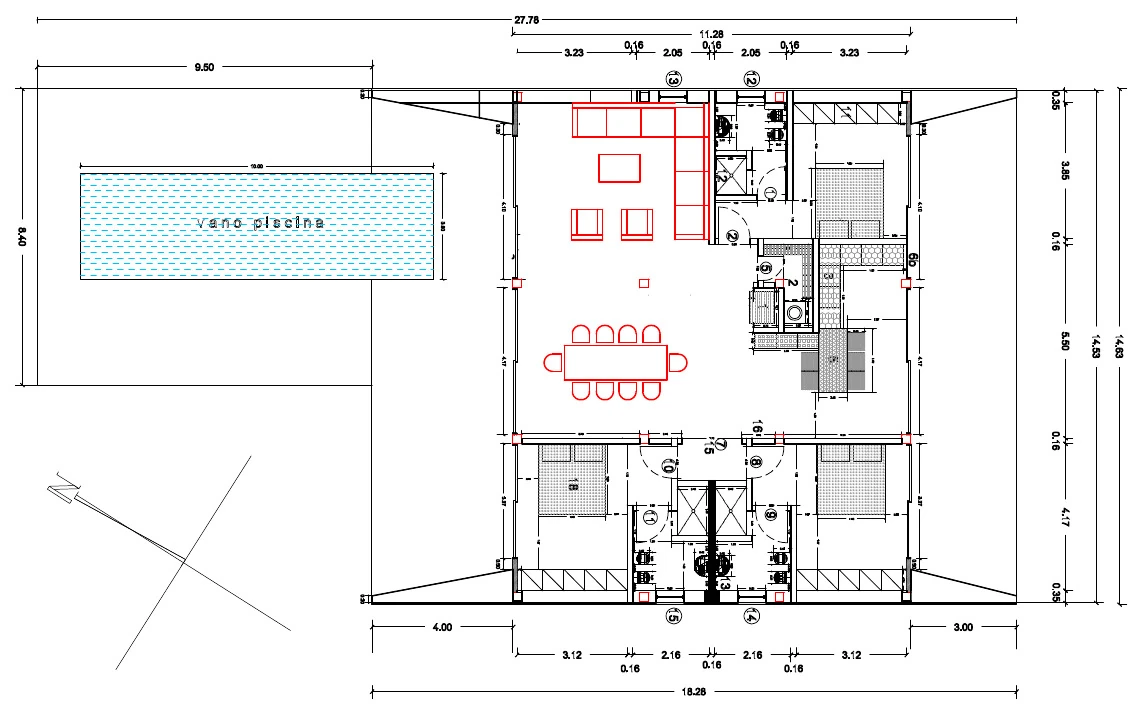 Three-bedroom villa floor plan
