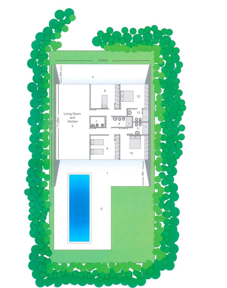 Four-bedroom pool villa floor plan