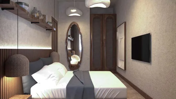 Bedroom interior in the Asili penthouse