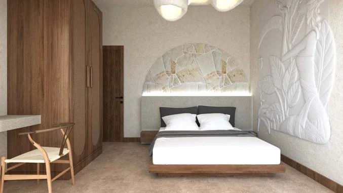 Furnished Bahari studio bedroom visualisation · project brochure visualisation
